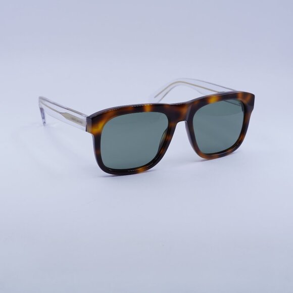 Saint Laurent SL558 002 Sunglasses Havana/Transparent Square Frame, Green Lenses - Picture 1 of 12